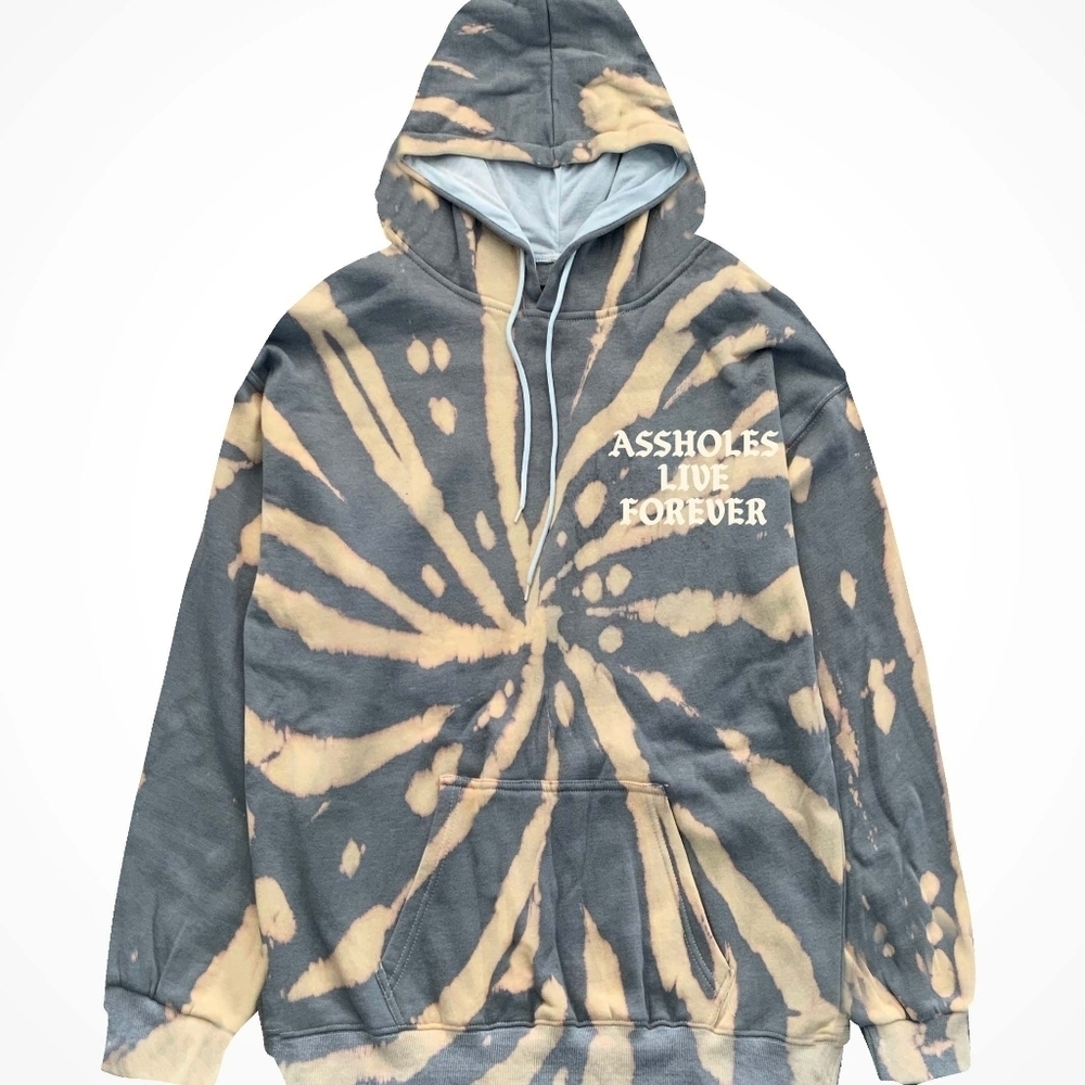 New Assholes Live Forever Grey and White Tie Dye ALF Unisex 3XL Hoodie NWT - Picture 2 of 4